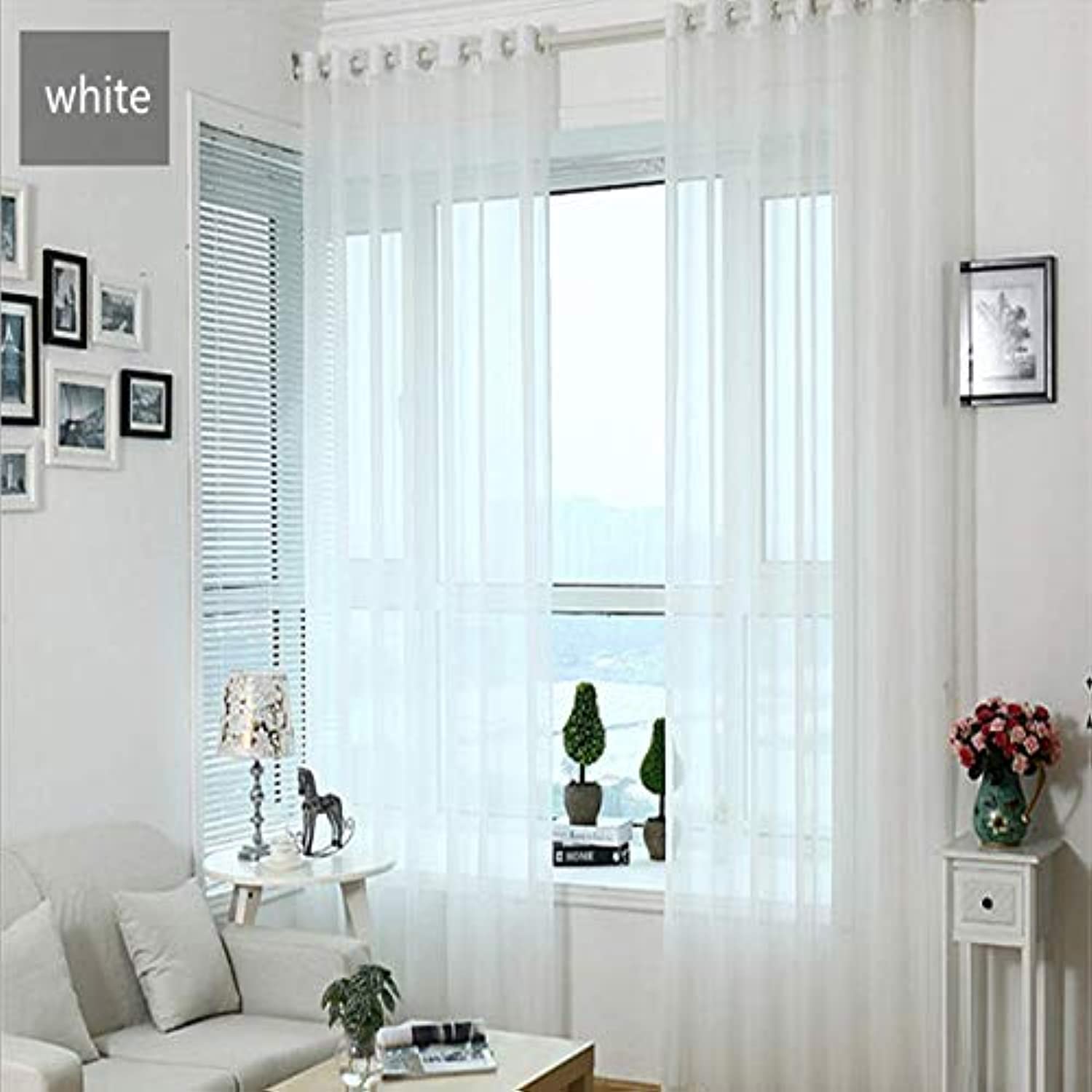 TTS Sheer Home Textile Decoration Solid Voile Curtains with Ring Top (White, W270 x L300cm)