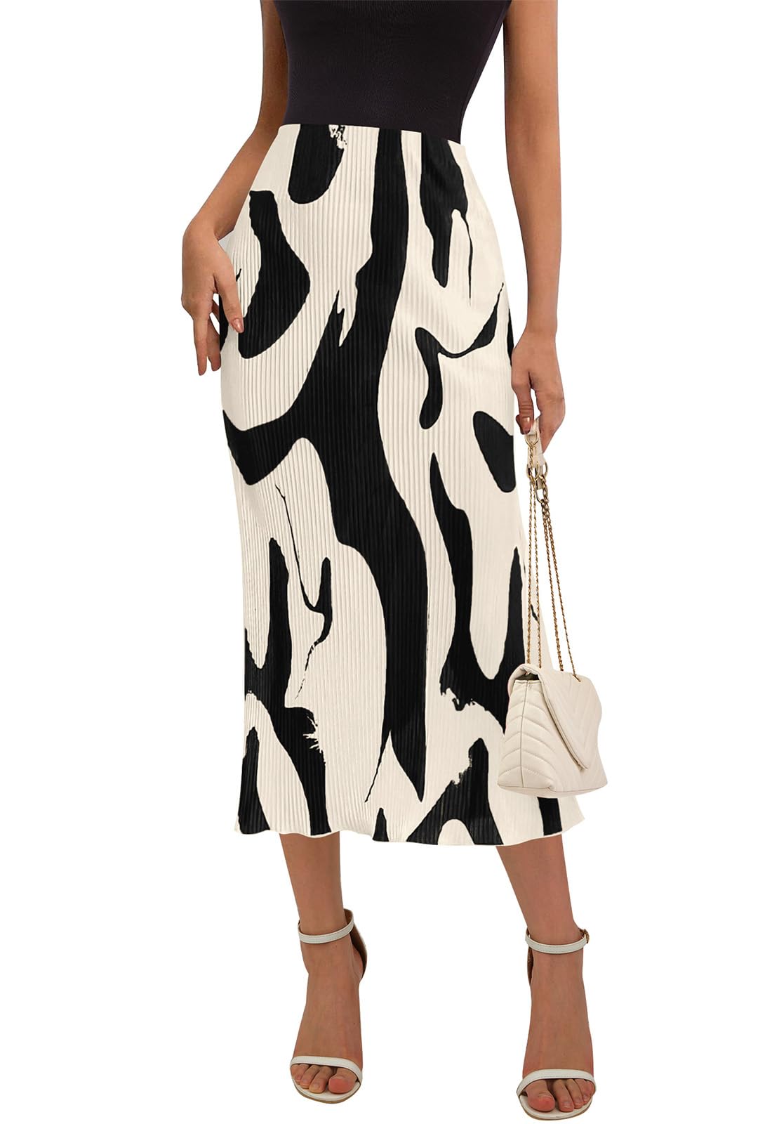 Women's 2025 Summer High Waist Graphic Print A Line Pleated Long Skirts for Women Trendy Plisse Midi Skirt