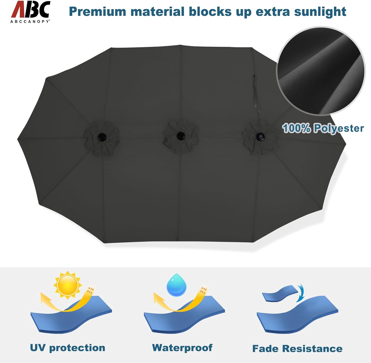 ABCCANOPY 15FT Patio Umbrella with Base, Outdoor Double-Sided Rectangle Umbrella Bonus Latch, Wights for Poolside, Lawn, Backyard (Dark Gray) - Image 4