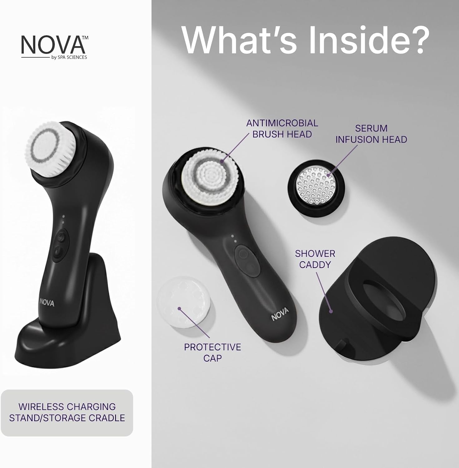 Spa Sciences - NOVA - Sonic Cleansing Brush with Bristles & Infusion System – Anti-Aging Facial Exfoliating, Waterproof, and USB Rechargeable - Image 3