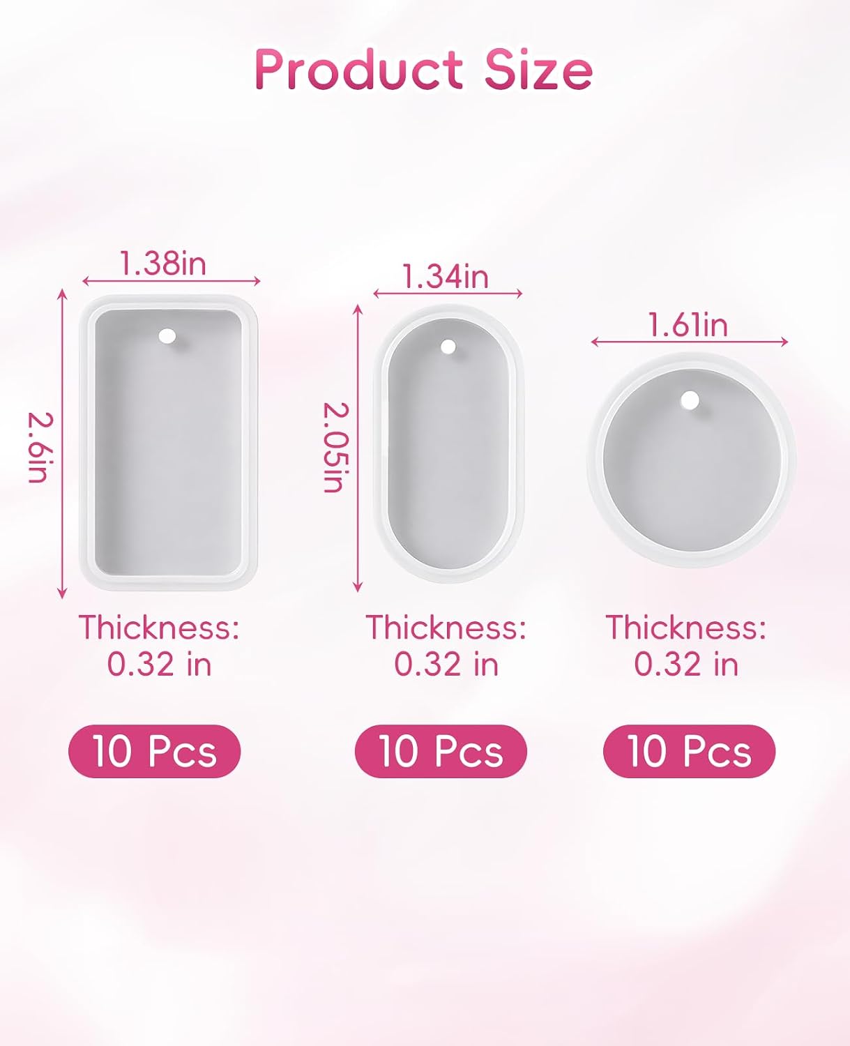 30pcs Silicone Molds for Resin, Epoxy Resin Keychain Molds for DIY Crafts Jewelry Pendant, Rectangle Circle Ellipse
