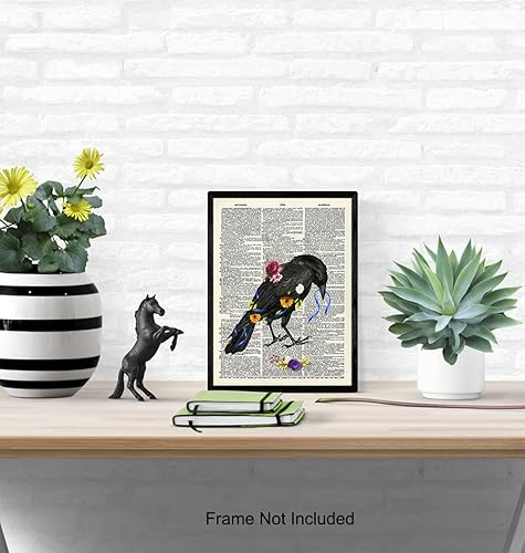 Miniatura 5 de Floral Black Raven Wall Art - Gothic Crow Home Decor - Gift for Edgar Allan Poe, Goth Fans, Women - Cool Medieval Decor Picture Print for Bedroom,