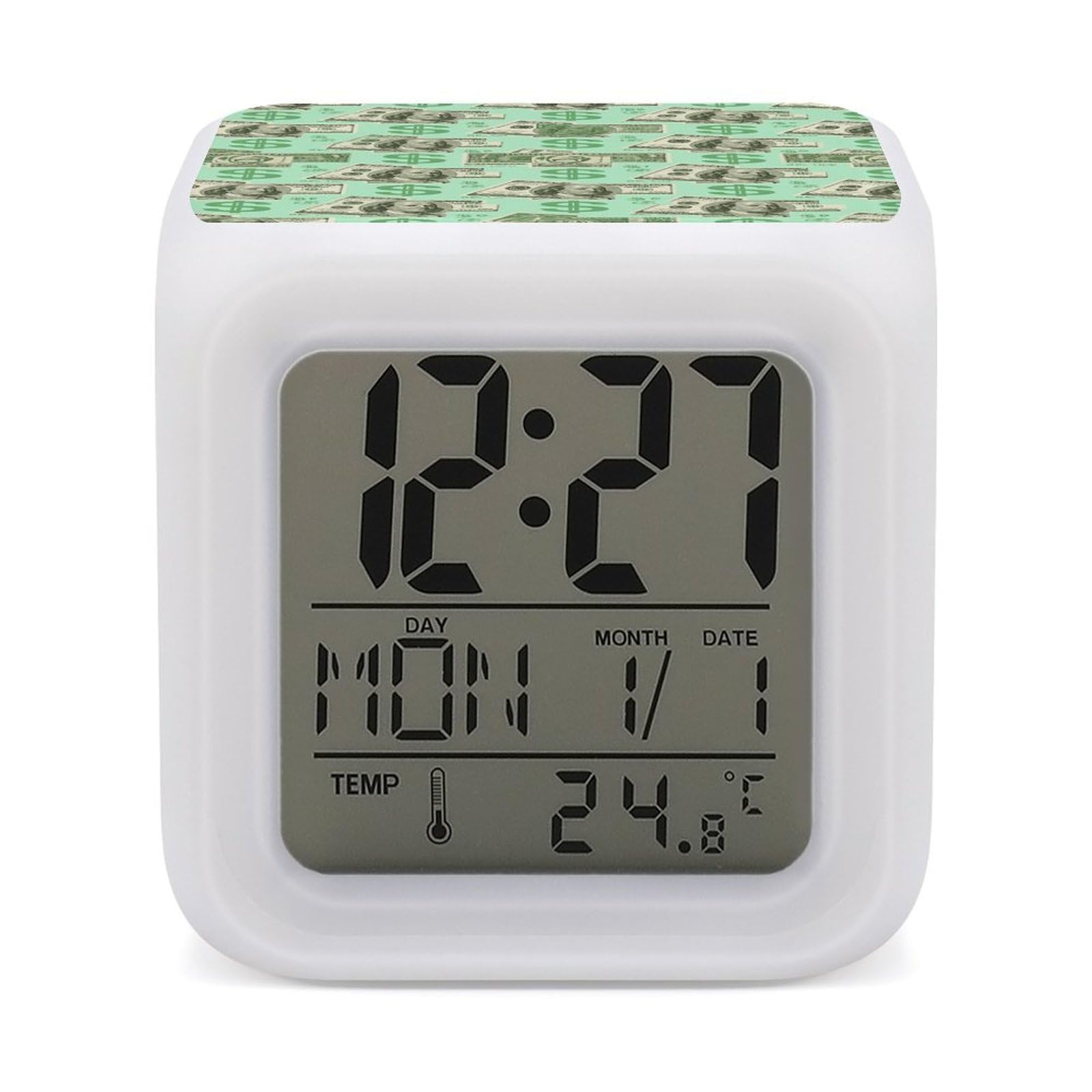 VstaDank Money Digital Alarm Clock LED Display Screen Color Change Alarms Clock Smart Alarm Clock Wake Up Digital Clocks with 7 Color Nightlight for Bedroom
