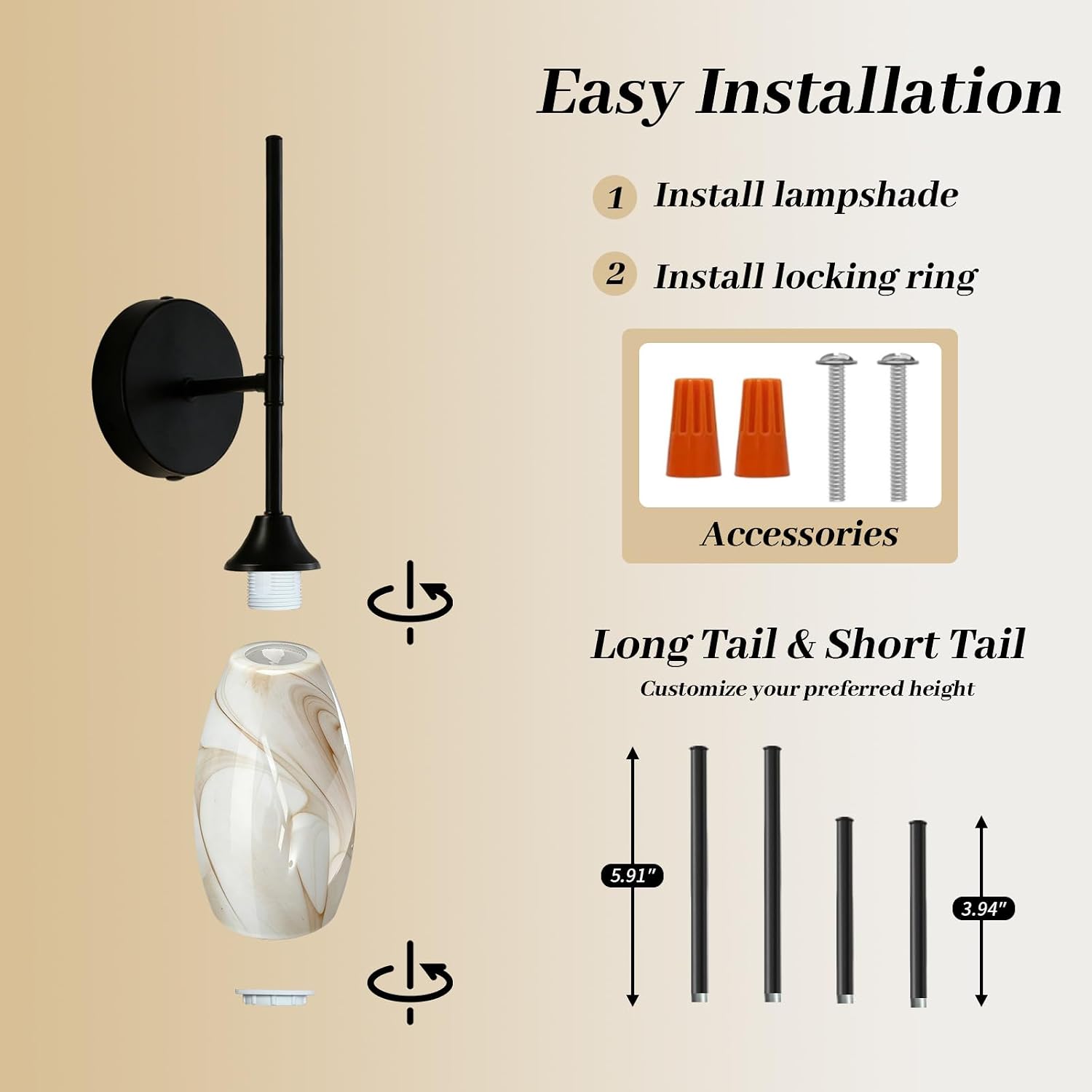 Matte Black Marble Milk Glass Wall Sconces Set of 2,Hardwired Indoor Wall Light Fixtures for Living Room, Hallway, Bedroom, Ceramic E26 Sockets (Bulbs Not Included)