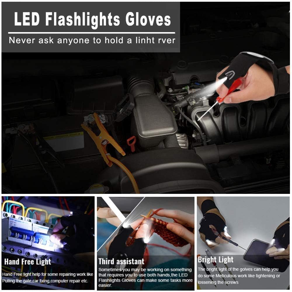 LED Flashlight Gloves Electrical Work Fishing Gloves and Low Light Cool Gadgets Birthday Gifts for Men dad Boyfriend, Mechanics Electrician Repairing LED Gloves Working in Darkness Places（X) : Tools & Home Improvement