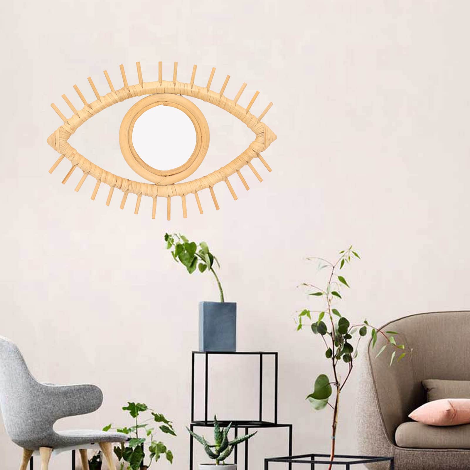 Specchio Per Occhi in Rattan, Specchio da Parete a Forma di Occhio, Decorazione da Parete Specchio in Rattan, Ornamenti Simbolici Ed Eleganti Realizzati Per La Decorazione del Bagno Dell'hotel Domesti