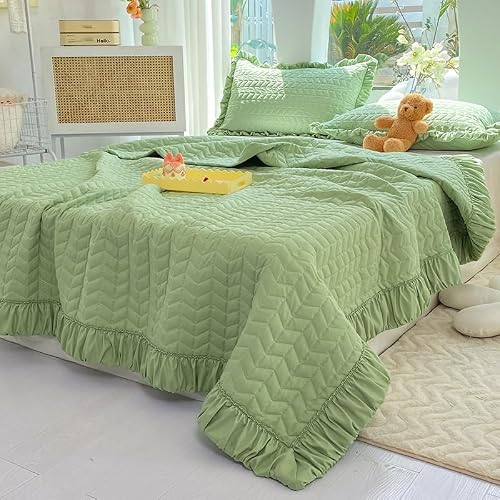 Hiseng Colcha Colores Sólidos Estampada Microfibra Extra Suave, Colcha Cubre Cama Multiusos - Primavera, Verano, otoño e Invierno para Individual Dobles (Verde,200x230cm)