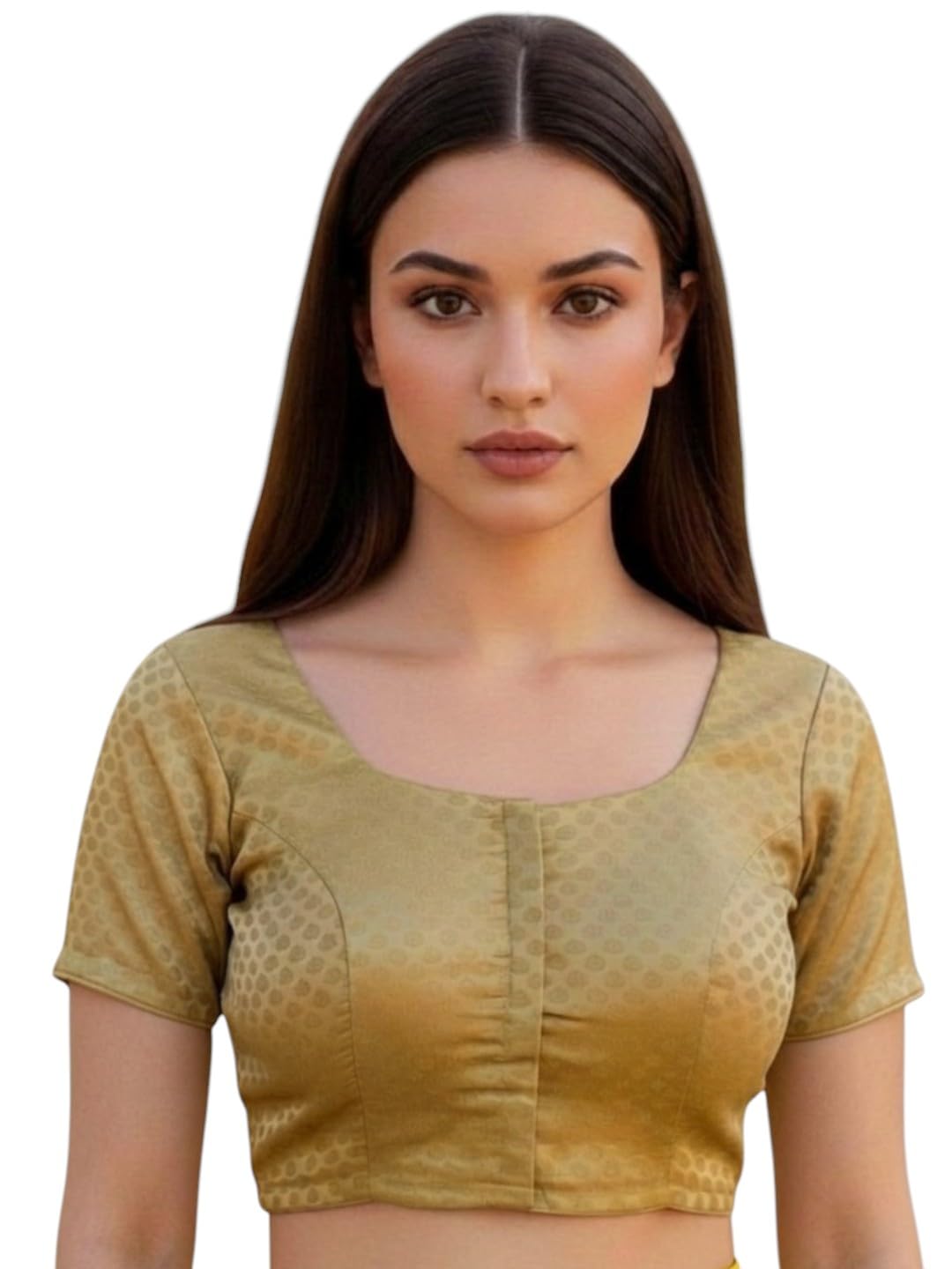 biyu Golden Woven Brocade Round Neck Women's Saree Blouse-picture-21