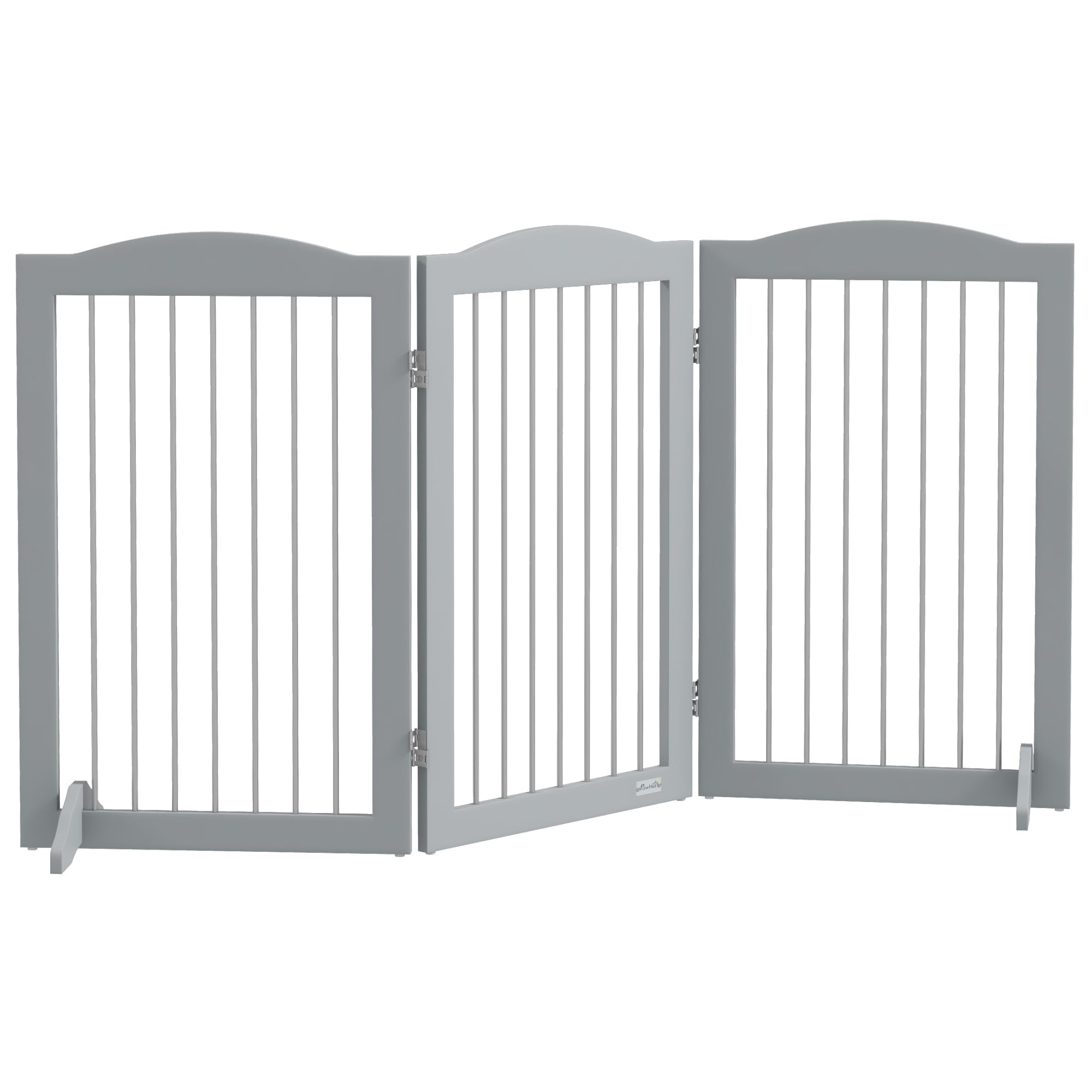 PawHut Foldable Dog Gate Freestanding Pet Gate for Doorways Stairs Grey | Dog Barrier, Two Support Feet, for Halls