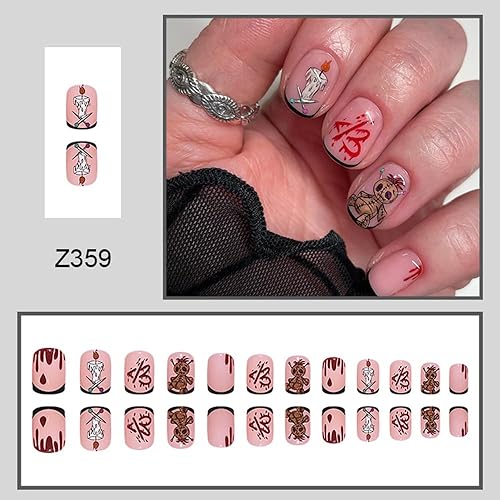 Miniatura 73 de Uñas postizas cortas cuadradas a presión, uñas postizas con pegamento en polvo Aurora, uñas acrílicas con diseños de estrellas de mariposa, uñas