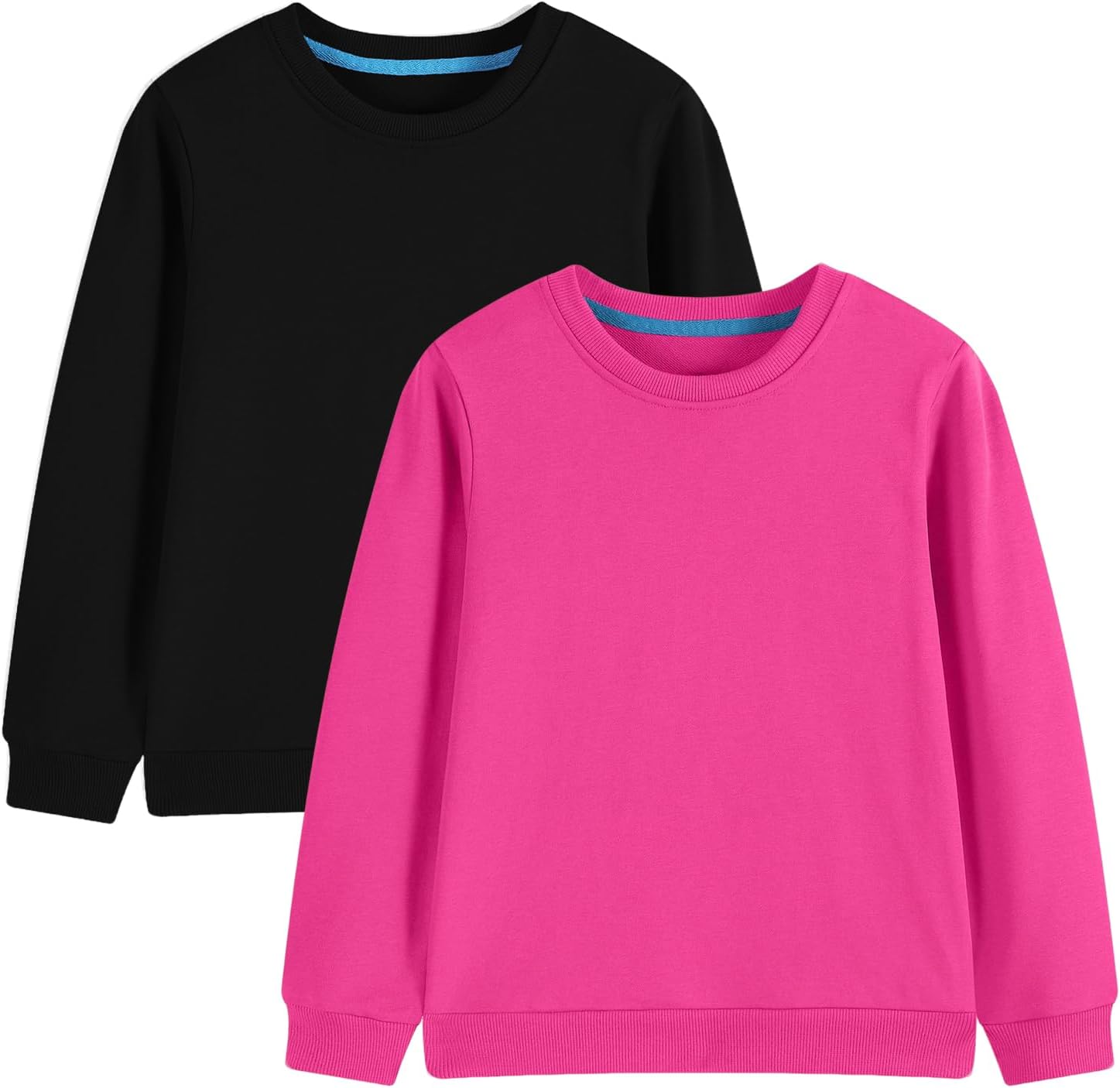 2-Pack Kids and Toddlers' Crewneck Sweatshirts Medium Weight Solid Long Sleeve Pullover Tops for Boys and Girls