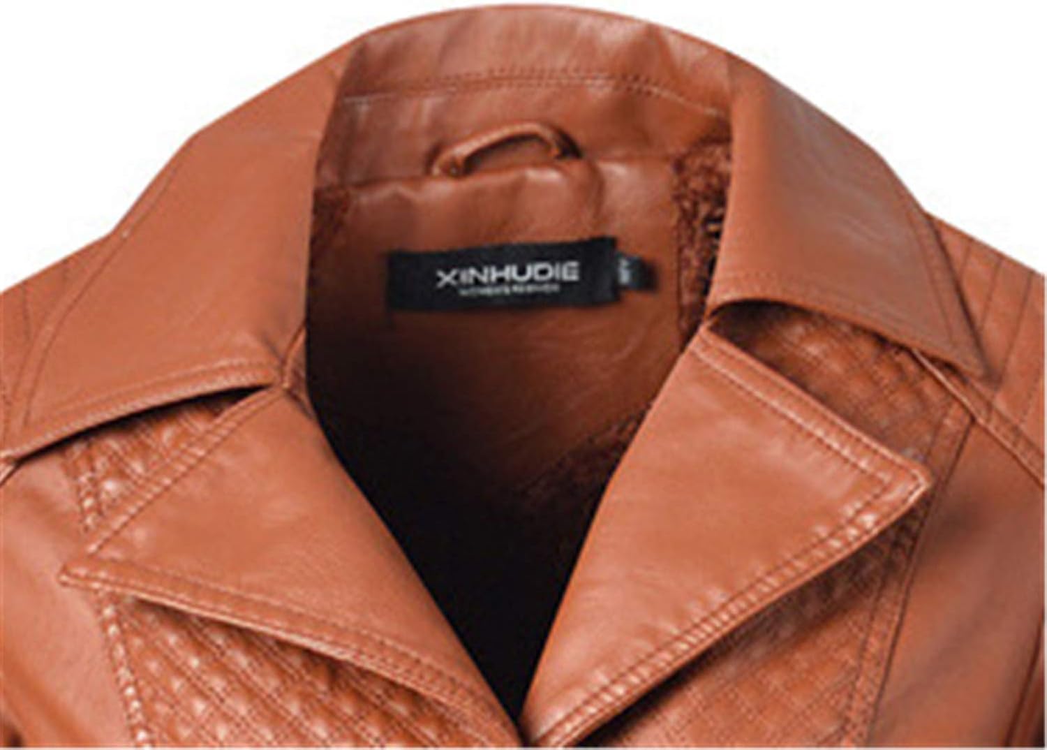 Women Leather Trench Double Breasted Leather Long Coat with Belt Lapel Mid Long Jacket Faux Leather Trench Coat