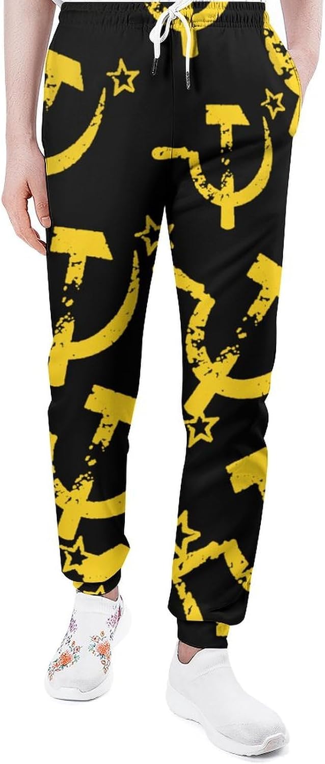 Russian Soviet Flag Hammer and Sickle Men's Sweatpants Novelty Jogging Pants Sports Running Bottoms Trousers Women