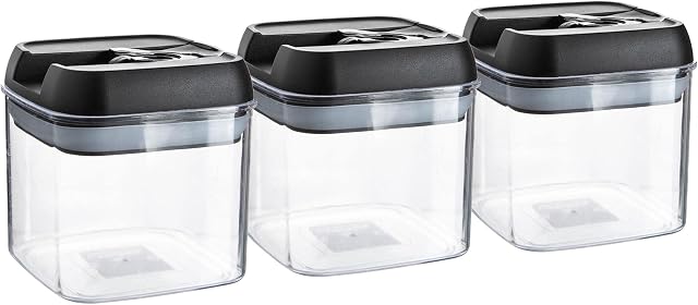 9X 500ml Airtight Flip Lock Food Storage Container - Plastic Kitchen Storage Jars with Lids Pantry Organiser Solution - Black - by Argon Tableware
