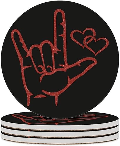 ASL I Love You - Posavasos redondos de cerámica para bebidas con texto en inglés "I Love You"