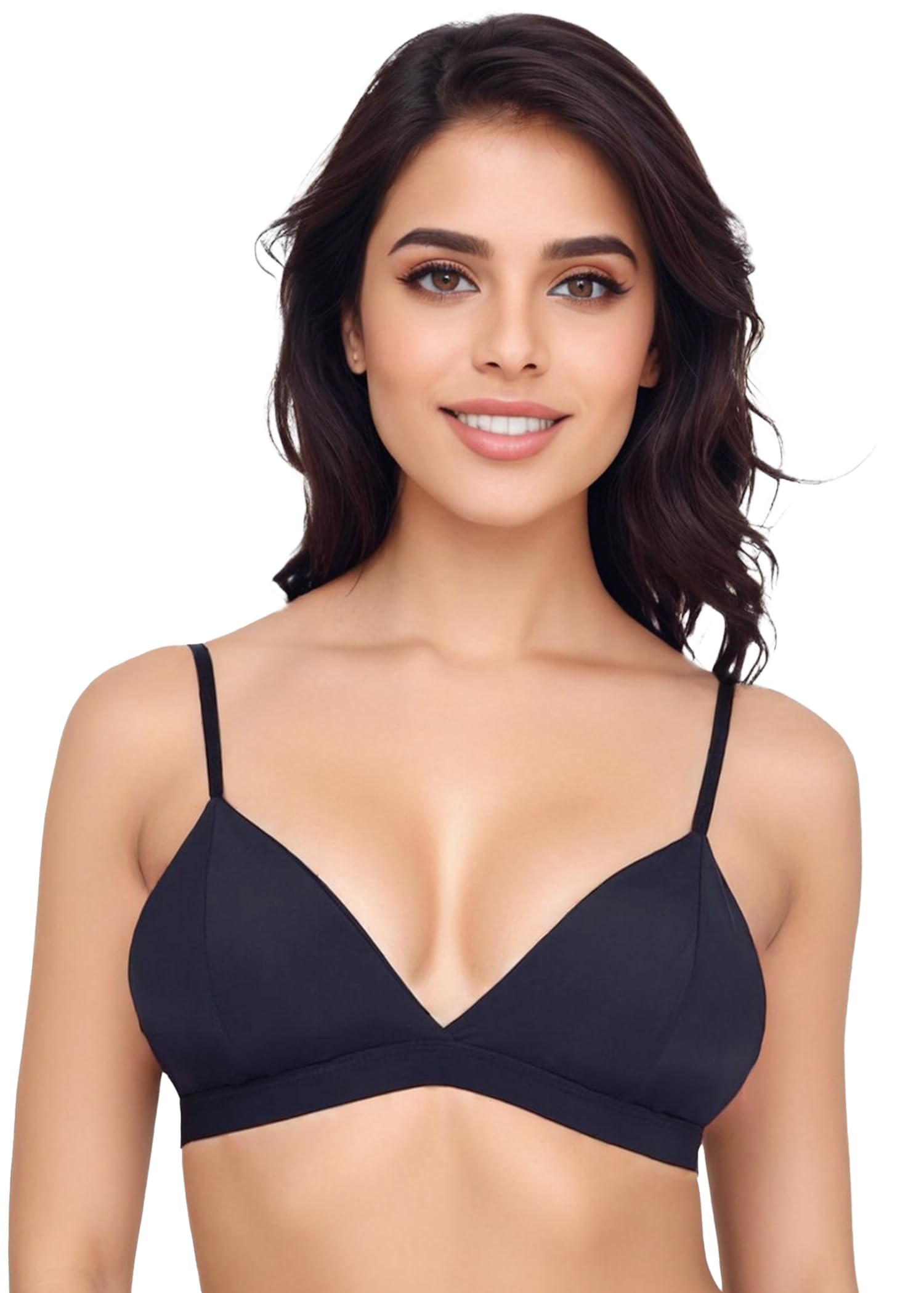 Women's Padded Non-Wired Plunge Bra – Deep Neck,Soft Pads, Stretchable Nylon Lycra Fabric.-image-10