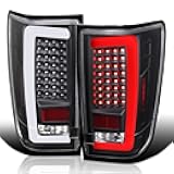 Black LED Tail Lights w/White LED Light Bar Compatible with 2004-2015 Nissan Titan, Left + Right Pair Assembly