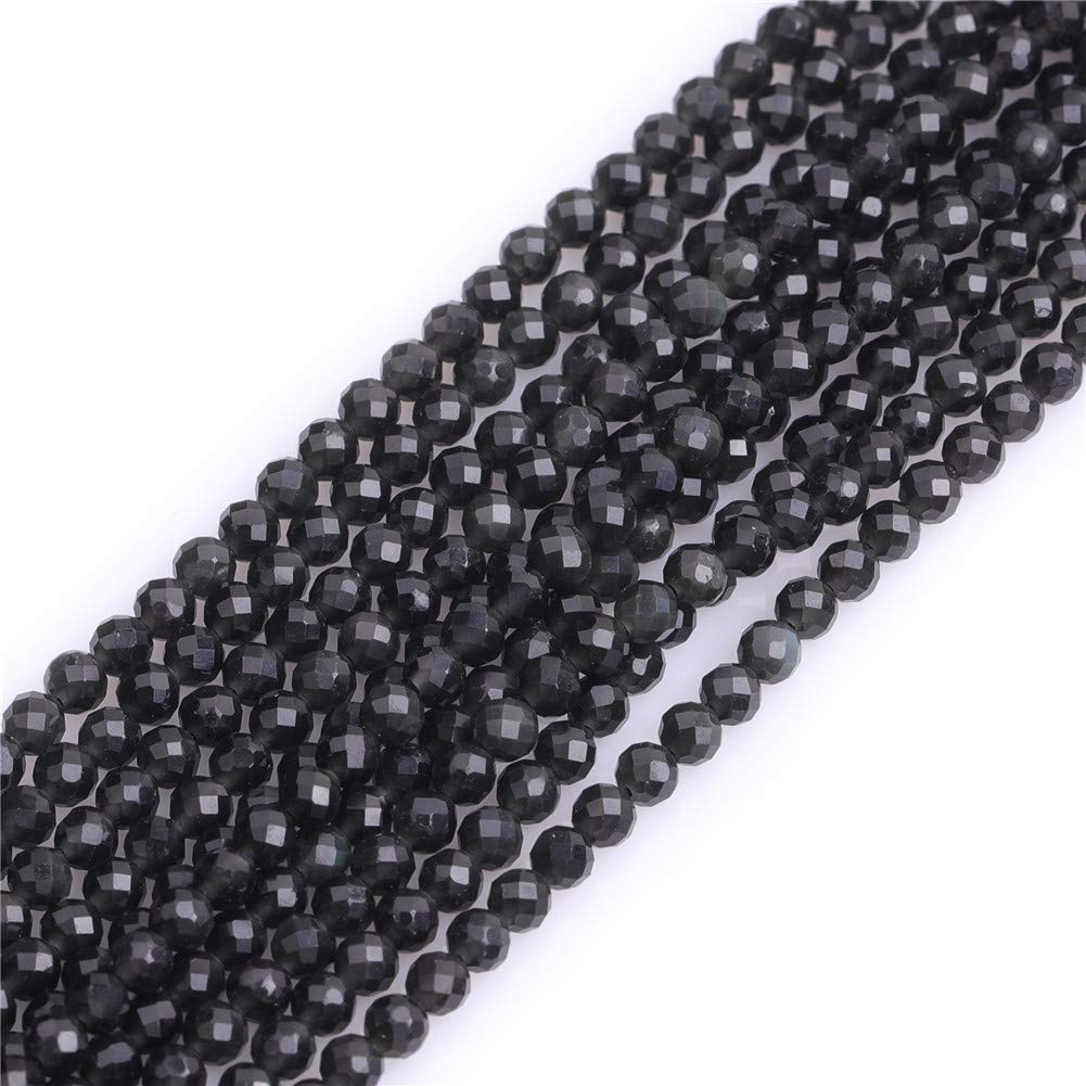 GEM-Inside 3mm Natural Stone Black Obsidian Faceted Spacer Small Beads for Jewelry Making 15" — image 1