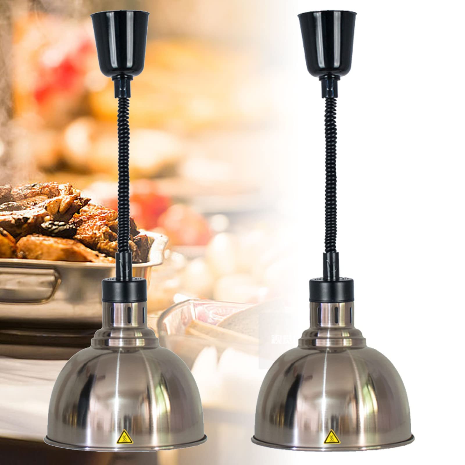 Lampe Chauffante Restaurant, Lampes Chauffantes pour Buffet Fêtes, Commercial Rétractable Lampe Chauffante avec Ampoule de 250W pour Réchauffer Les Aliments, Acier Inoxydable(Size:2pcs)