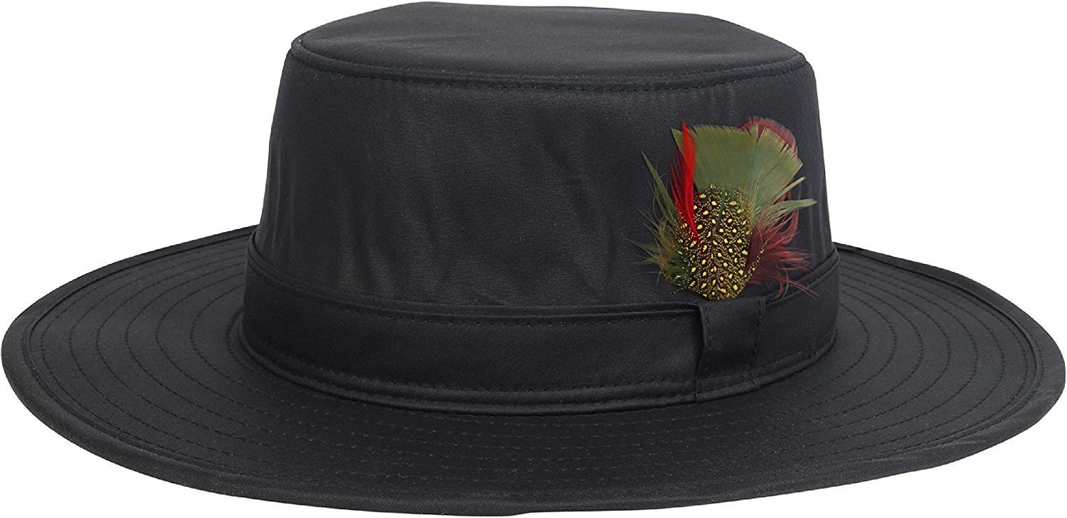 Nicky Adams Countrywear Unisex Navy Waterproof Waxed Bushman Hat | Stylish Fedora With Feather Accent | Made In Uk