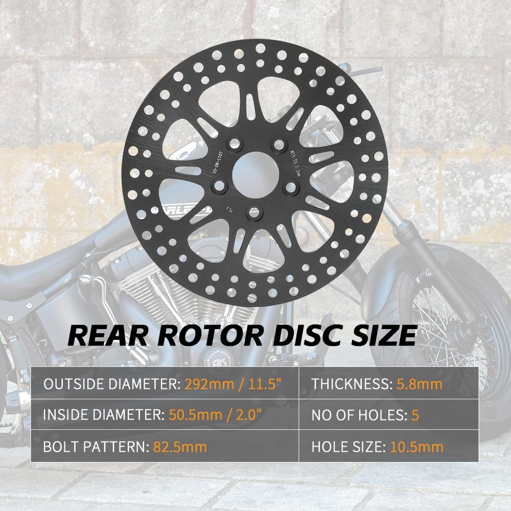 TOFR 11.5" Rear Brake Rotors Discs Pads for Harley Softail FLST FLSTC FXST FXSTB FXSTC FXSTS Sportster 883 1100 1200 XLH XLX Dyna FXR FXRS FXRT FXRD FXLR FXD FXDL FXDWG 87-99