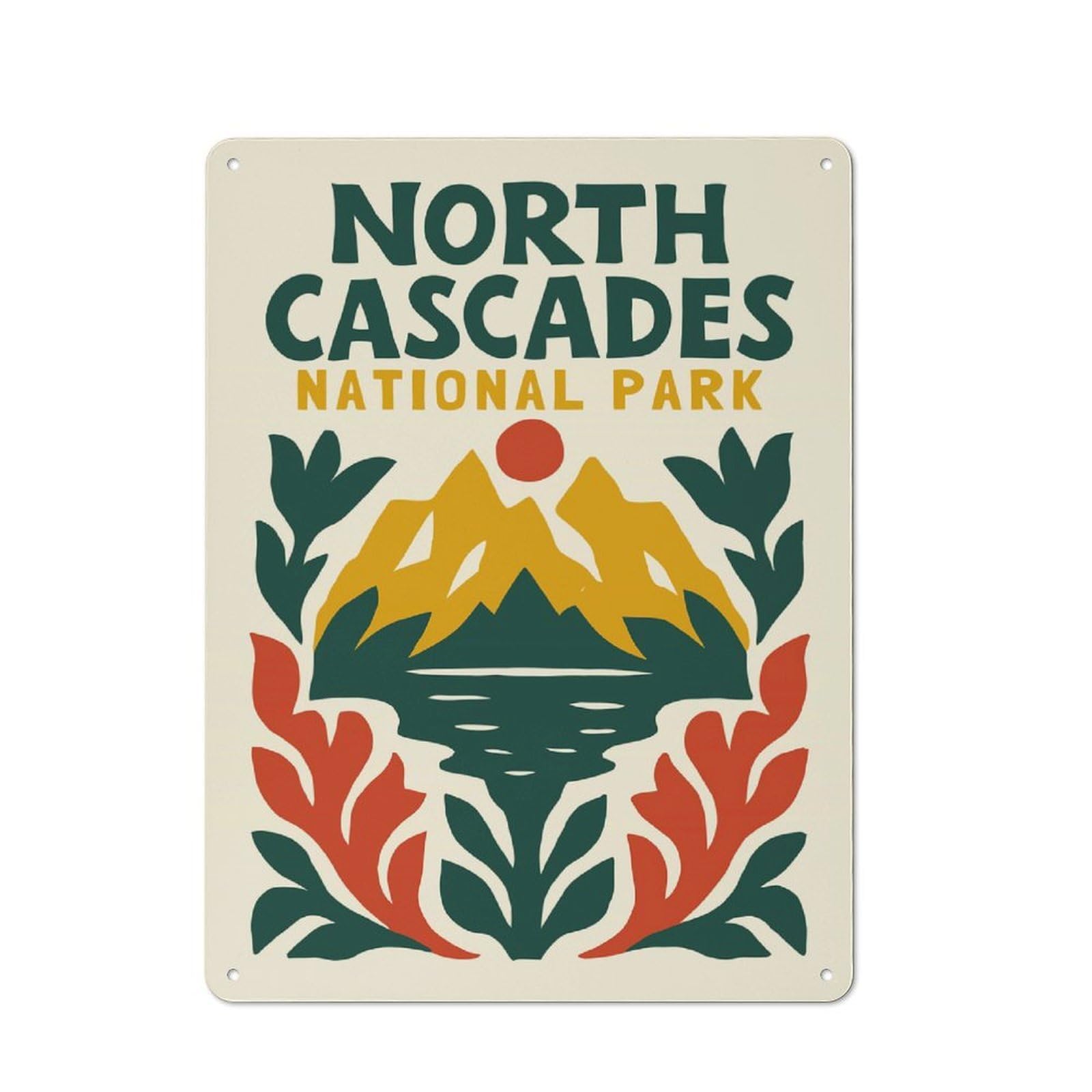 Junmoney Style-12 Retro Tin Sign 40X30cm Featuring North Cascades National Park Illustration For Workshop Wall, For Kitchen, Dining Room And Home Bar Wall Decor