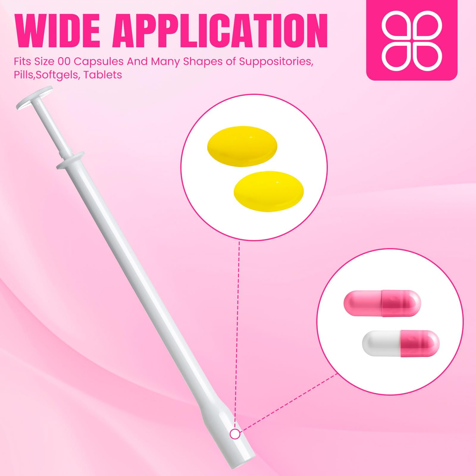 TENKAIWICK 100 Pack Disposable Vaginal Suppository Applicator for Women, Vaginal Applicator fits Size 0/00 Cap-Sules and Most Pills, Tablet Suppositories, Individually Wrapped