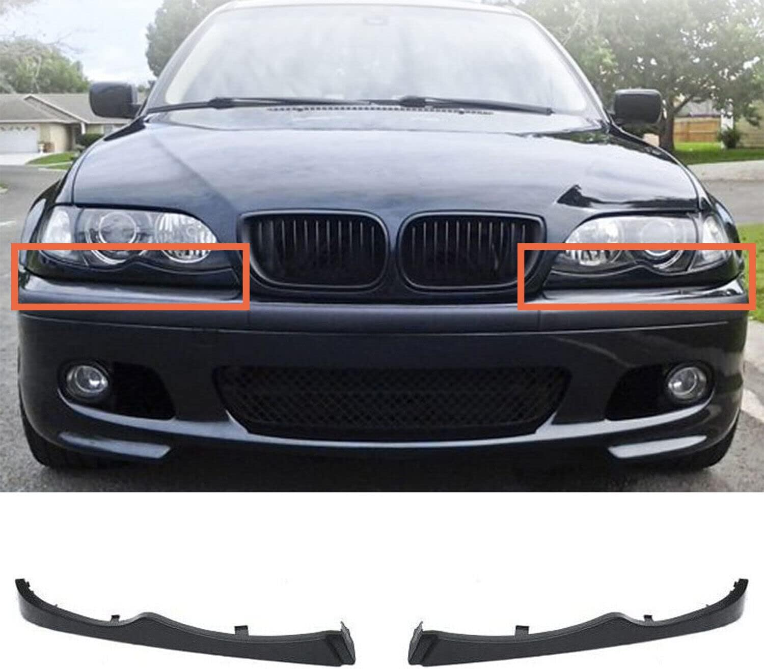 GSRECY Driver and Passenger Side Front Bumper Lower Grille Headlight Filler Trim Moulding Panel Compatible with BMW E46 325i 330i 4 Door 1998-2005