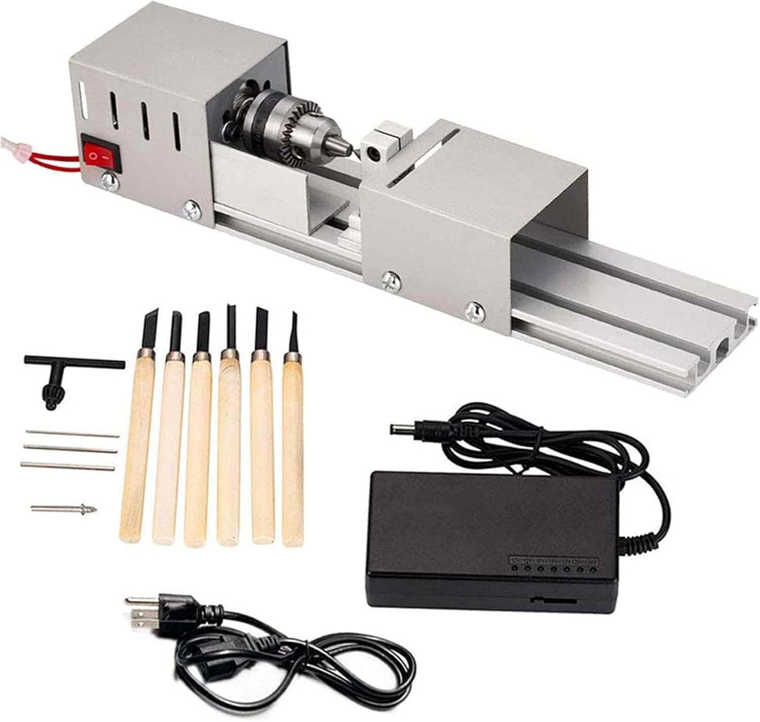 Woodworking DIY Lathe,24V 96W Mini Lathe Working Wood Lathe Milling Polisher Hine, Speed 7000RPM Grinding Milling Cutting Drill Tool with Power Adapter