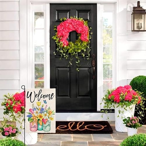 Spring Welcome Garden Flag 12 X 18 Inch, Double Sided Burlap Weatherproof Flag Farmhouse Small Flag For Outdoor Garden Yard Lawn Decoration Outside Home Holiday Decor #TOP5