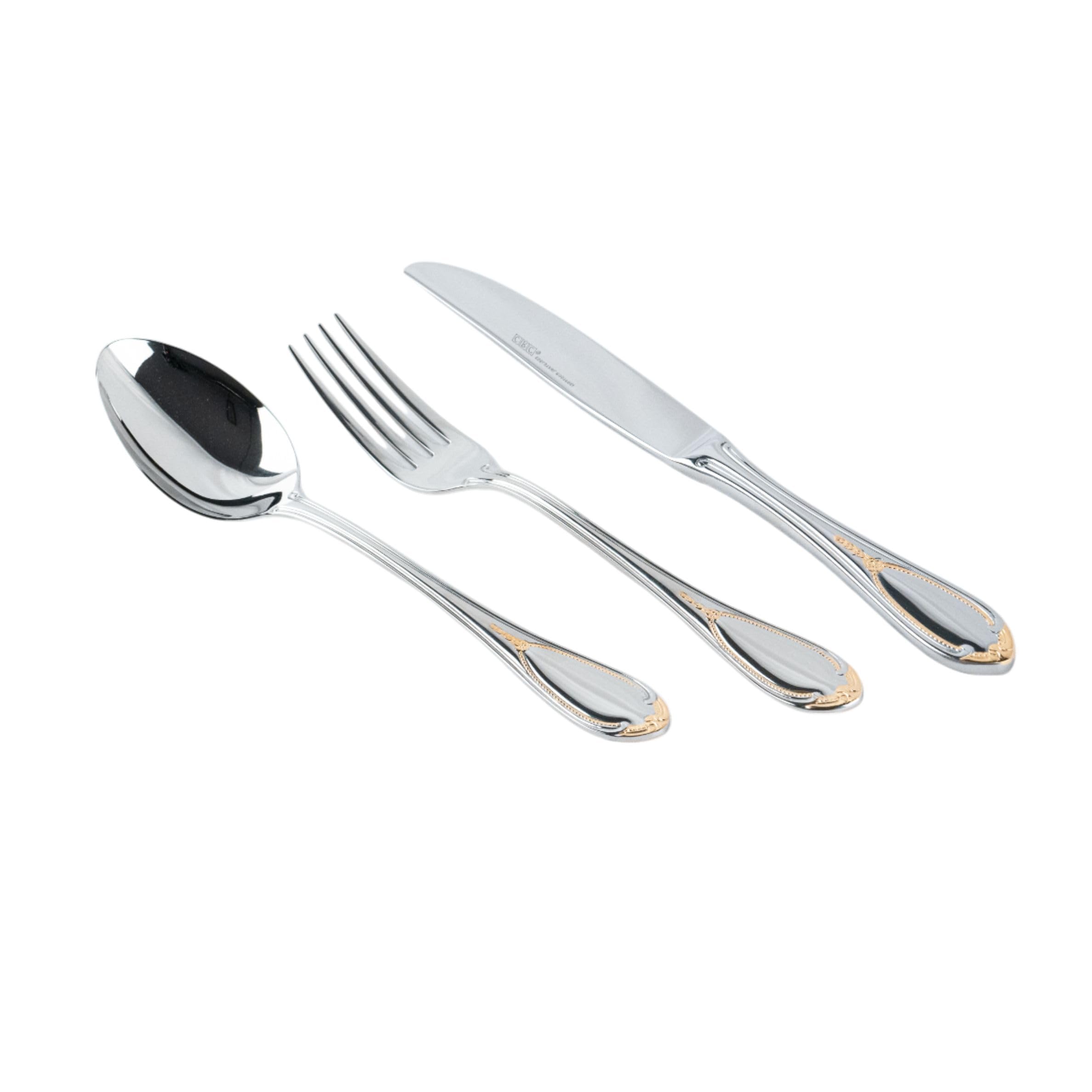 Cubertería Glamour 7000 deco 24 Piezas Acero Inoxidable | Decoración en Oro de 23-24K, Servicio para 4, Apta para lavavajillas
