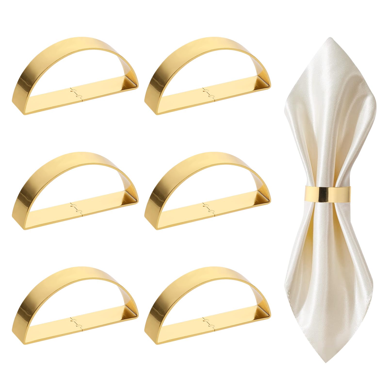 Christmas Napkin Rings, 6 pcs Gold Napkin Rings, Semicircle Metal Napkin Holder Napkin Buckles for Xmas Holiday Wedding Party Dinner Table Decoration