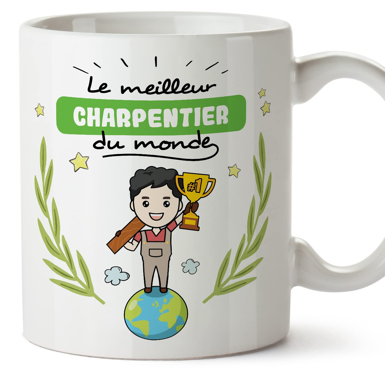 MUGFFINS Carpenter Man Mug - in French - Meilleur du Monde - Funny Gift for Colleagues - Ceramic 11oz Mug