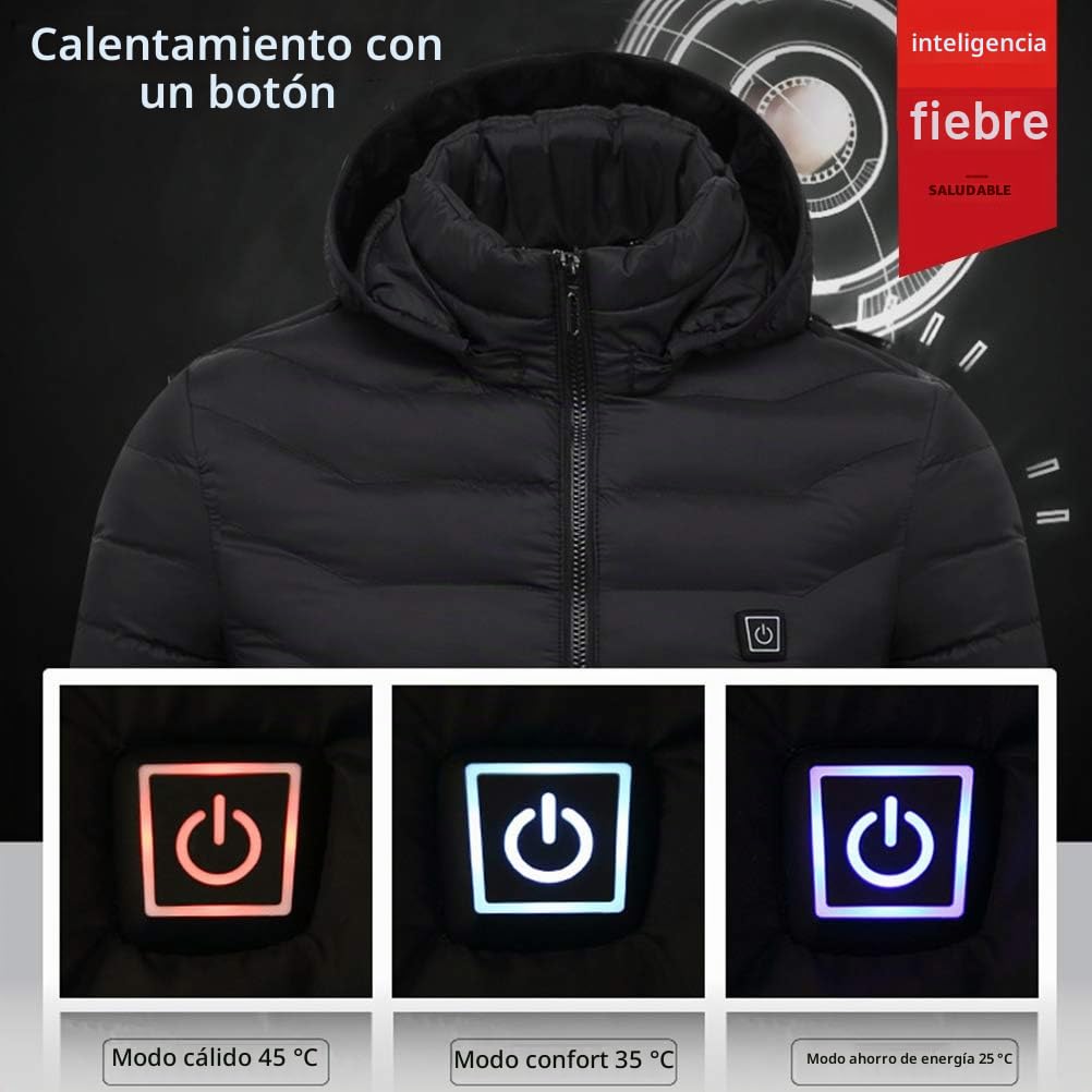 Yumira Chaqueta calefactada para mujeres y hombres, con calefacción eléctrica USB con capucha, abrigo térmico de invierno con 8 zonas de calefacción, temperatura de tres velocidades