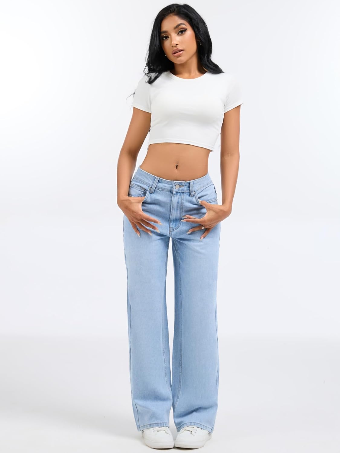 Wanduyini Straight Leg Jeans for Women Casual Washed Vintage Loose Fit Boyfriend Jeans Denim Pants