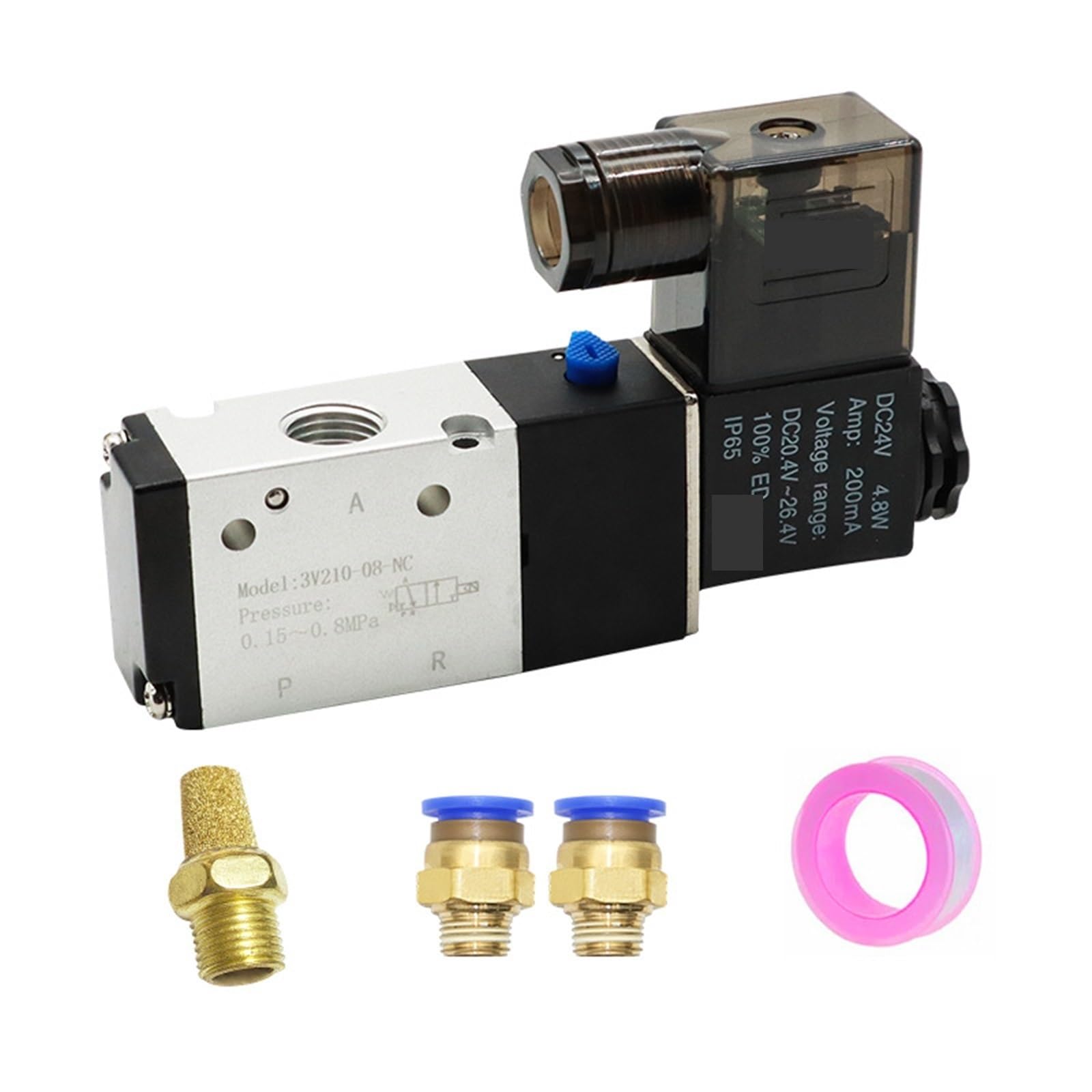 1 szt. 3V210-08 pneumatyczny zawór elektromagnetyczny 3-drożny 2-pozycyjny sterowanie kierunkowe powietrza DC12V DC24V AC110V AC220V (PC 8mm armatura, AC110)
