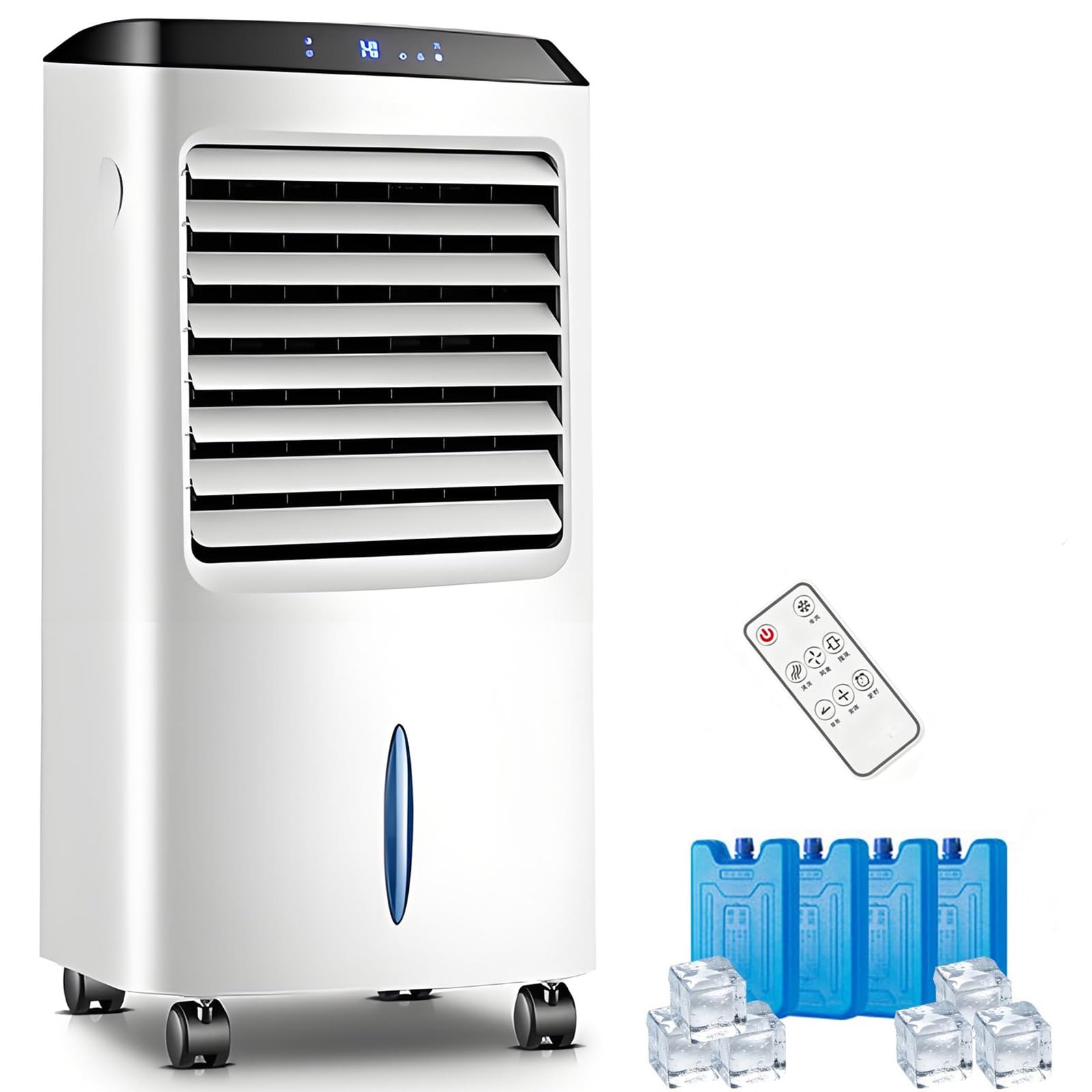 SXKLYRF Windowless Evaporative Air Cooler, 600CFM Swamp Cooler Portable Cooling Fan with 2.64 Gal Water Tank Remote Control, 3 Speed 3 Modes, 8H Timer, 4 Ice Packs for Home Office