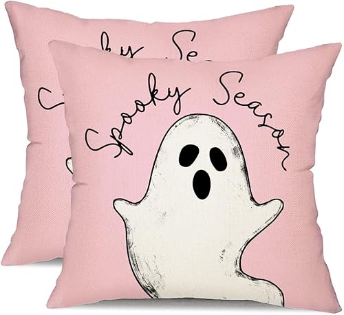 DFXSZ Fundas de almohada de Halloween de 18 x 18 pulgadas, fundas de almohada de fantasmas de Halloween, decoraciones rosas de Halloween, almohadas