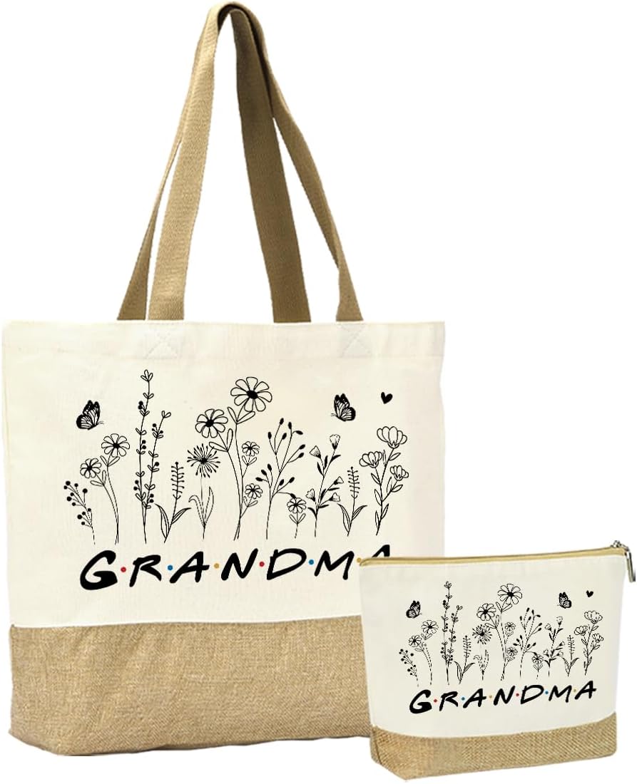 Grandma Mimi Gigi Mamaw Memaw Mama Abuela Boymom Gifts Flowers Reusable Grocery Bag & Makeup Bag Set Gift 01