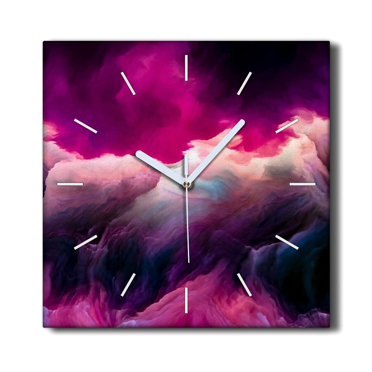 Horloge sur toile 30x30 cm Coloray avec motif de nuages pour décoration murale