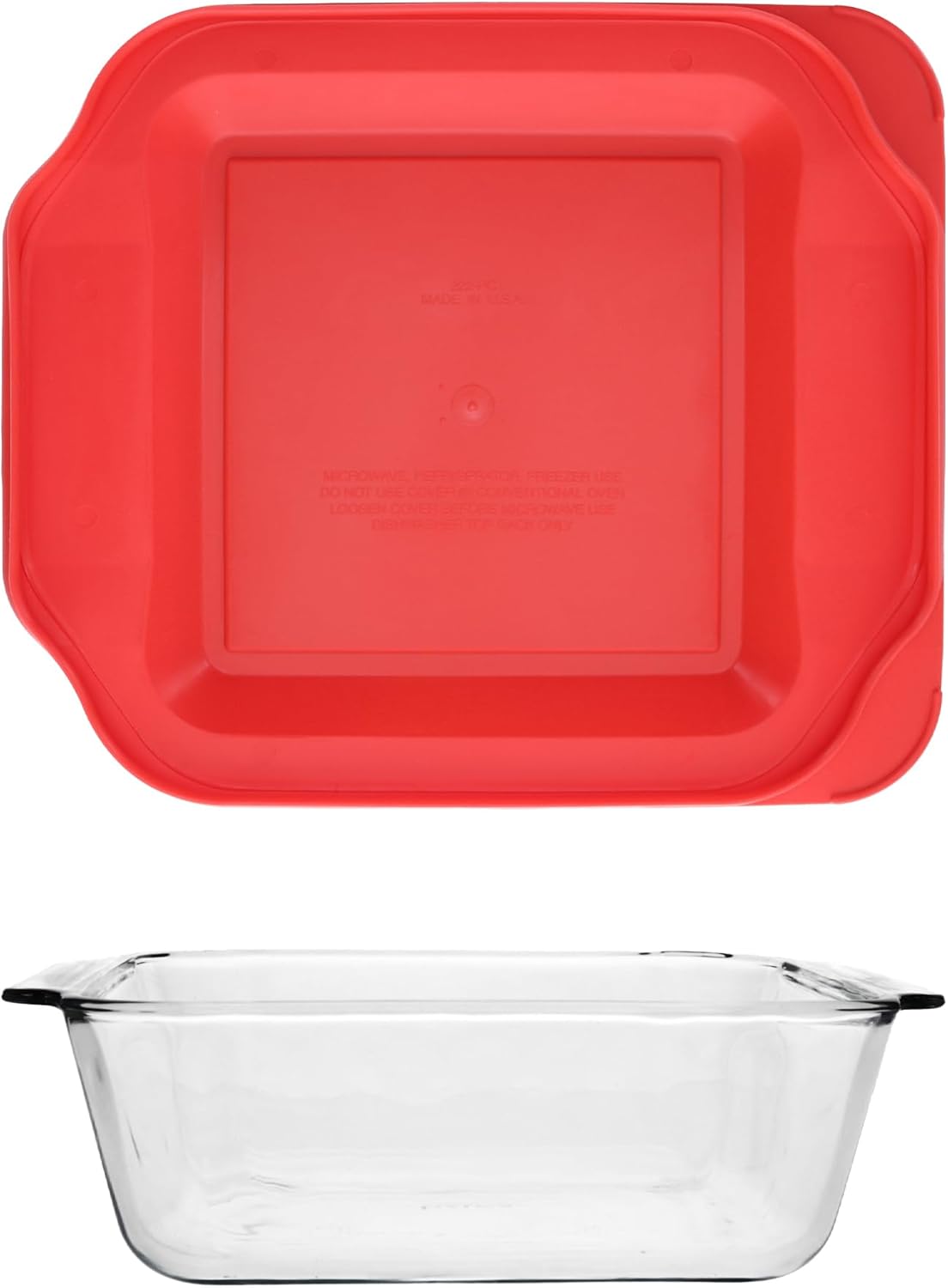Pyrex 222 2qt Glass Baking Dish & 222-PC Red Food Storage Replacement Lid - Made in USA