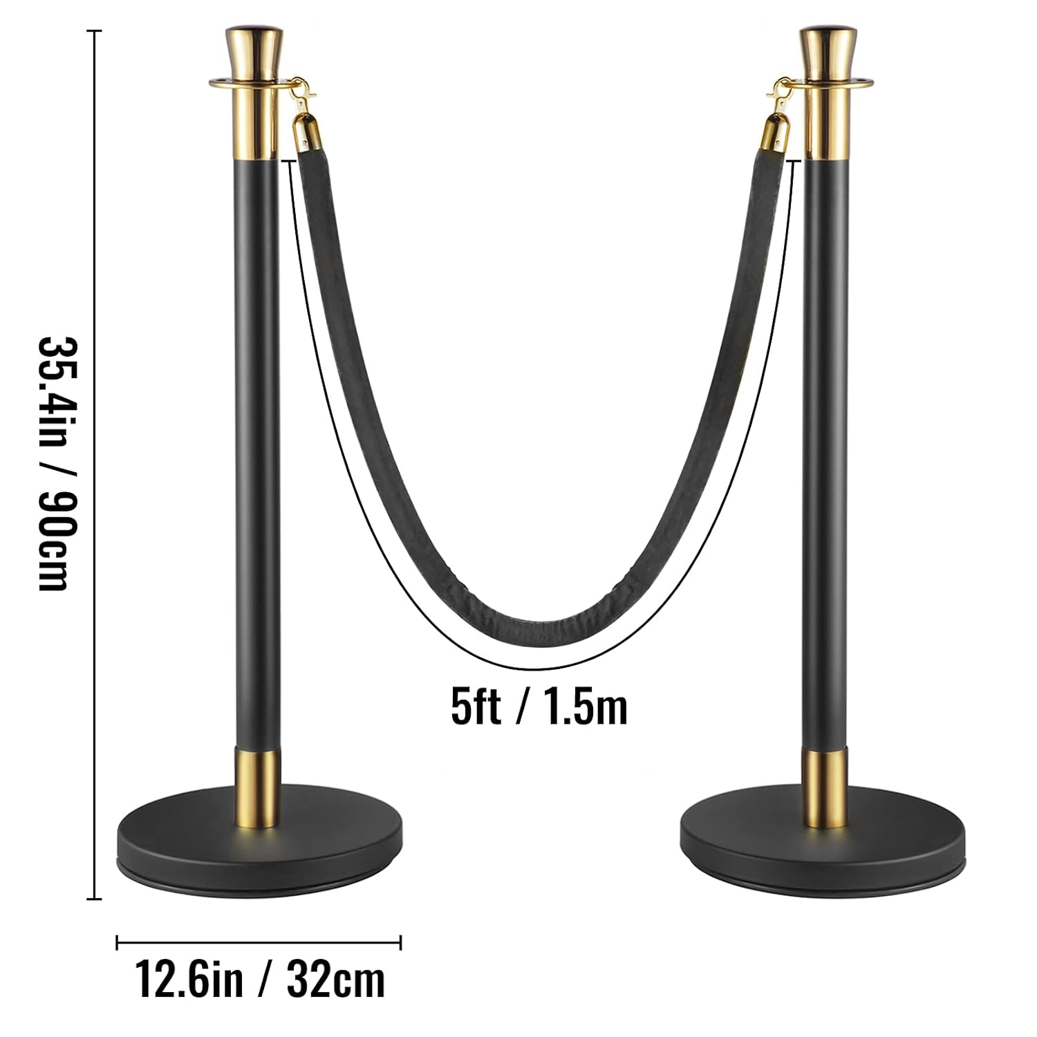 VEVOR Crowd Control Stanchion, Set of 6 Pieces Stanchion Set, Stanchion Set with 5 ft/1.5 m Black Velvet Rope, Black Crowd Control Barrier w/Sturdy Concrete and Metal Base – Easy Connect Assembly: Industrial & Scientific