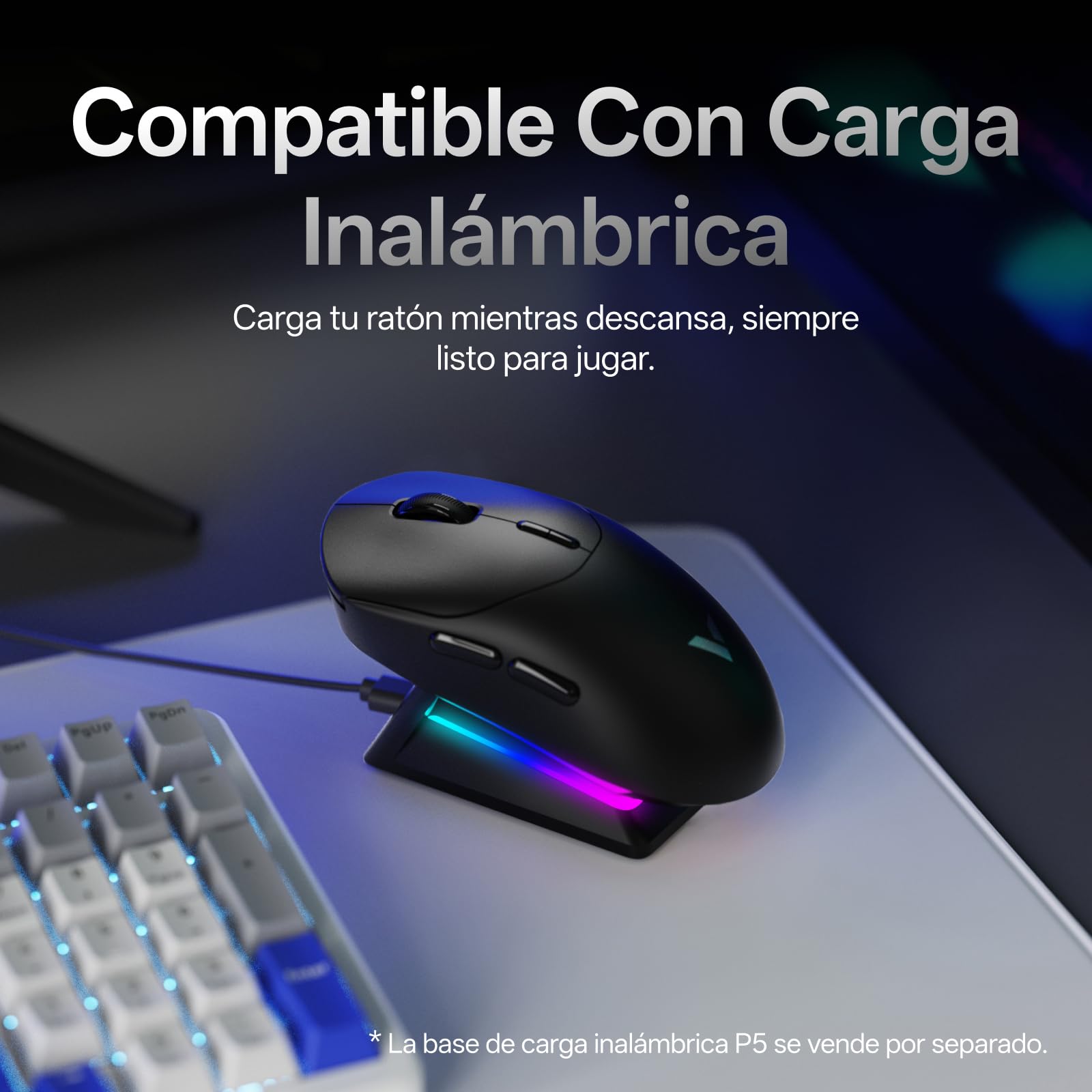 Rapoo VT2 Ratón Gaming Inalámbrico, Sensor Paw 3398, 26000DPI, Verdadero Sondeo de 8000 Hz, Ultraligero 53g, hasta 750 Horas de Batería, Interruptor Mecánico 100M, 10 Botones Programables, Negro