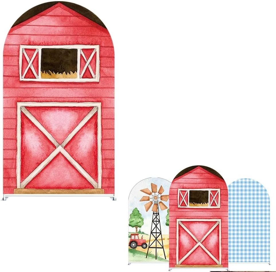 Amazon.com: Aerdce Farm Arched Backdrop Cover Barn Wood Door Farm ...