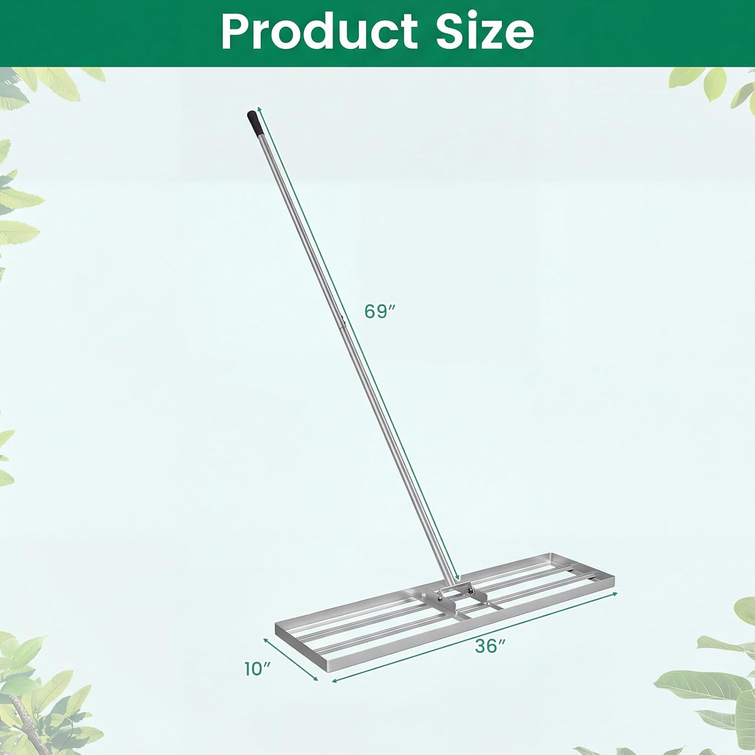 Goplus 36" x 10" Lawn Leveling Rake, Effort-Saving Landscape Lawn Tool with Ergonomic Handle for Soil, Garden, Backyard, Golf Course, Farm, and Pasture, Black (Sliver)