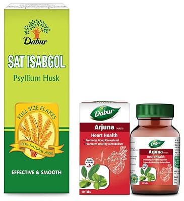 Dabur Sat Isabgol|Psyllium Husk| Effective Relief From Constipation - Pack Of 200 Gm Powder & Arjuna Tablets | Promotes 