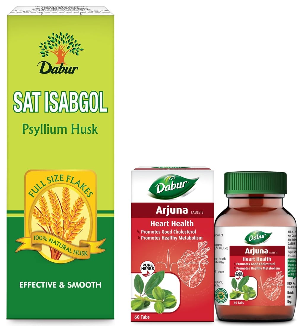 Sat Isabgol|Psyllium Husk| Effective Relief From Constipation - Pack Of 200 Gm Powder & Arjuna Tablets | Promotes Heart Health | Manages Cholesterol Level - Pack Of 60 Tablets