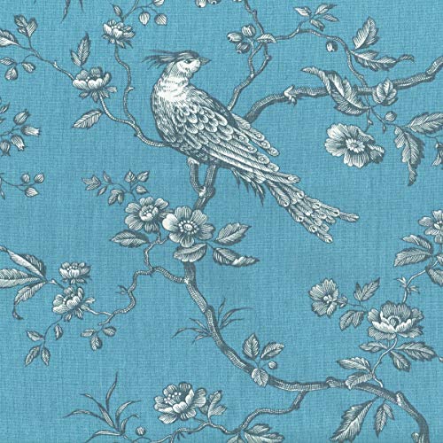 Textiles français Tela de algodón estampada - Las aves imponentes - tela aves - azul Wedgwood, azul acero y blanco - 100% algodón suave | ancho: 280 cm (por metro lineal)*