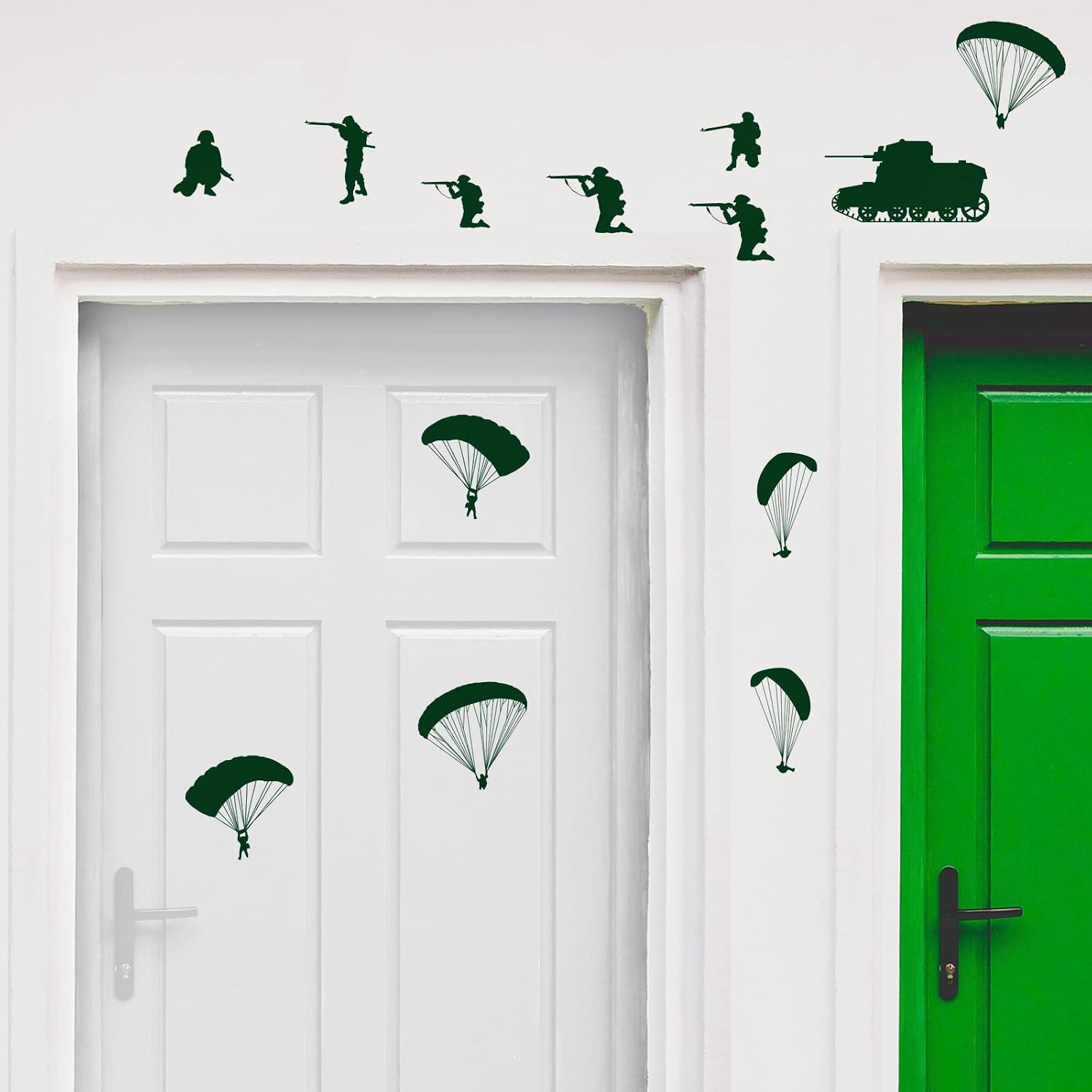 Pvc Sticker Tank PLIGREAT 20 Pcs Parachutes Tanks Soldiers Wall Stickers Peel and Stick ...