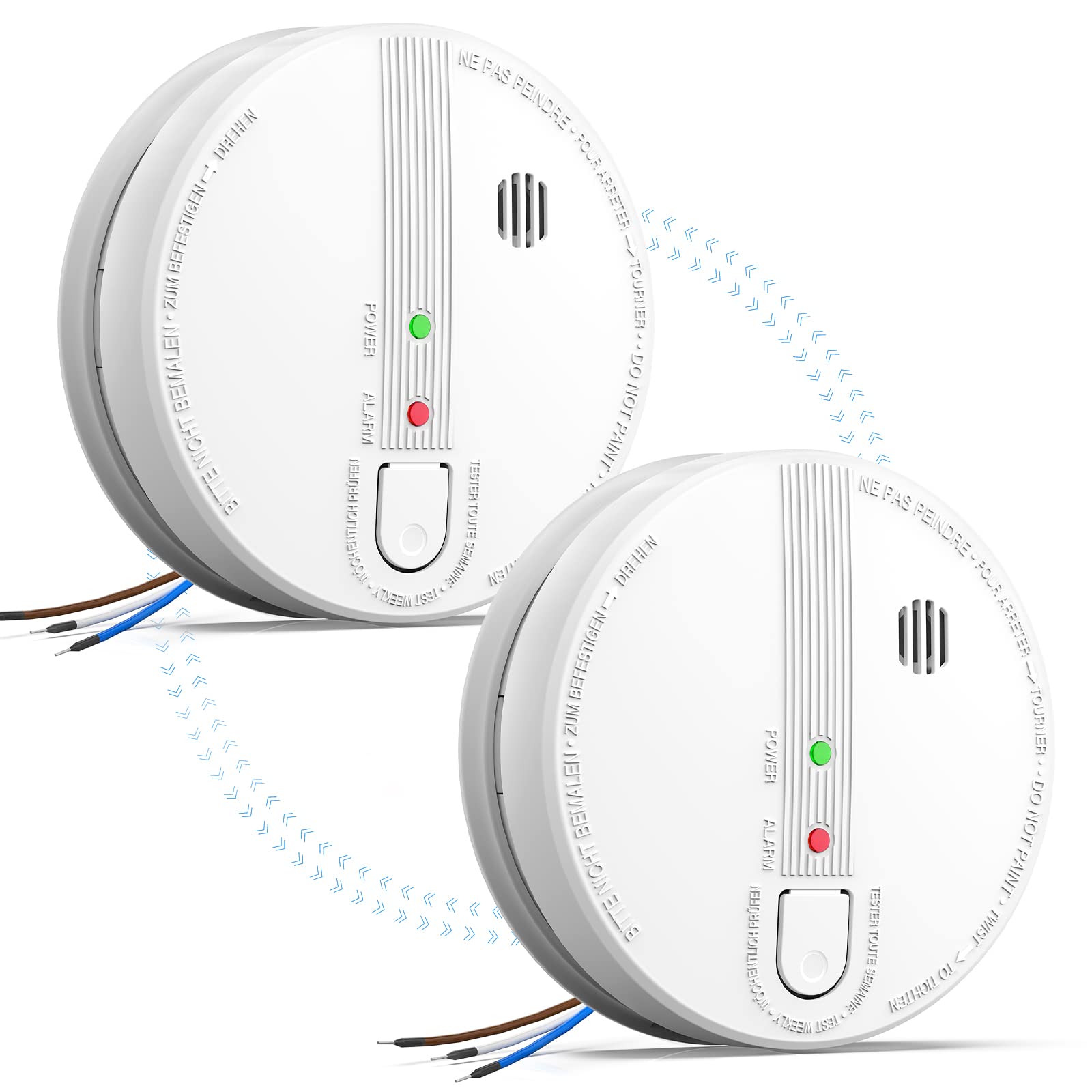 Smoke Detector, Hardwired Interconnected Smoke Detectors, Smoke Alarm with Replaceable 9V Battery, Interconnects Up to 12 Fire Alarms Smoke Detectors, Photoelectric Fire Alarm with Test/Silence Button